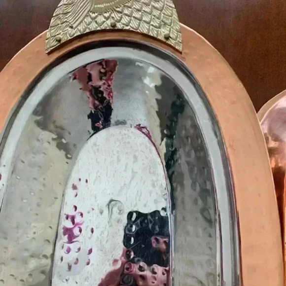 Vintage Hammered Copper & Brass Covered Fish Serving Platter - Picture 6 of 9